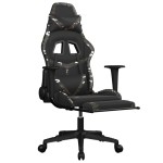 vidaXL Scaun de gaming cu suport picioare, negru/camuflaj, piele eco