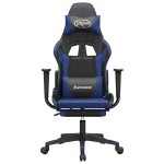 vidaXL Scaun de gaming cu suport picioare, negru/albastru, piele eco