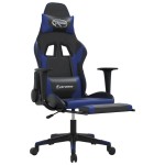 vidaXL Scaun de gaming cu suport picioare, negru/albastru, piele eco