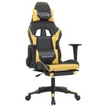 vidaXL Scaun de gaming cu suport picioare negru/auriu, piele ecologică vidaXL Scaun de gaming cu suport picioare negru/auriu, piele ecologică