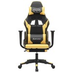 vidaXL Scaun de gaming cu suport picioare negru/auriu, piele ecologică vidaXL Scaun de gaming cu suport picioare negru/auriu, piele ecologică