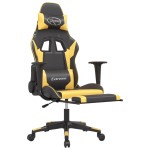 vidaXL Scaun de gaming cu suport picioare negru/auriu, piele ecologică vidaXL Scaun de gaming cu suport picioare negru/auriu, piele ecologică