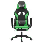 vidaXL Scaun de gaming cu suport picioare negru/verde, piele ecologică vidaXL Scaun de gaming cu suport picioare negru/verde, piele ecologică
