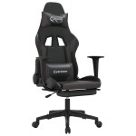 vidaXL Scaun de gaming cu suport picioare, negru/gri, piele ecologică