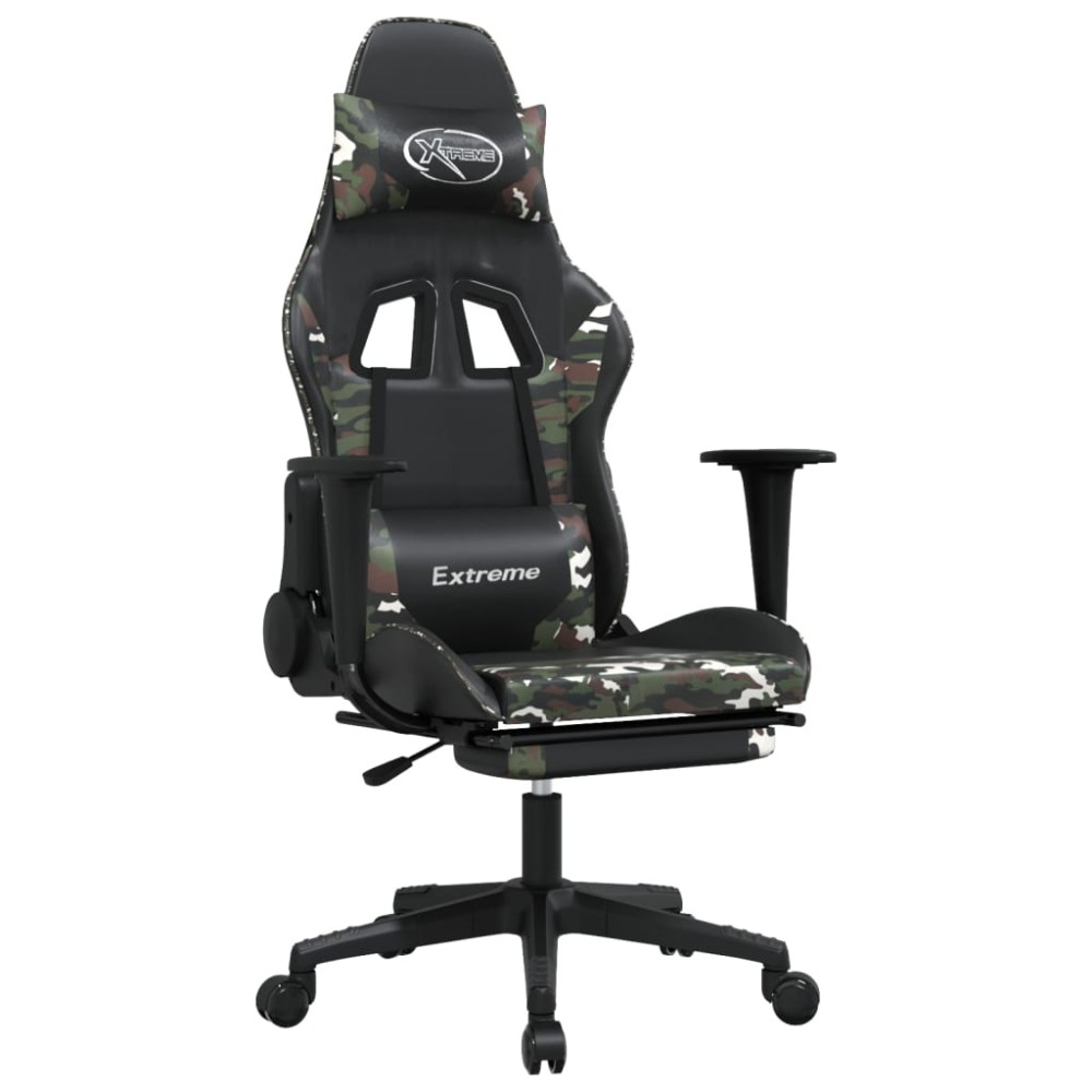 vidaXL Scaun de gaming cu suport picioare, negru/camuflaj, piele eco
