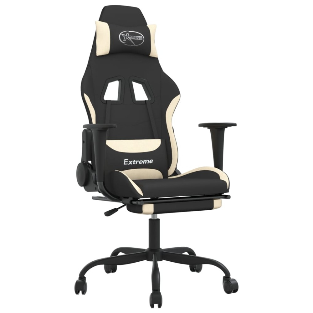 vidaXL Scaun de gaming cu suport picioare, negru și crem, textil