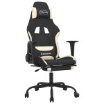 vidaXL Scaun de gaming cu suport picioare, negru și crem, textil