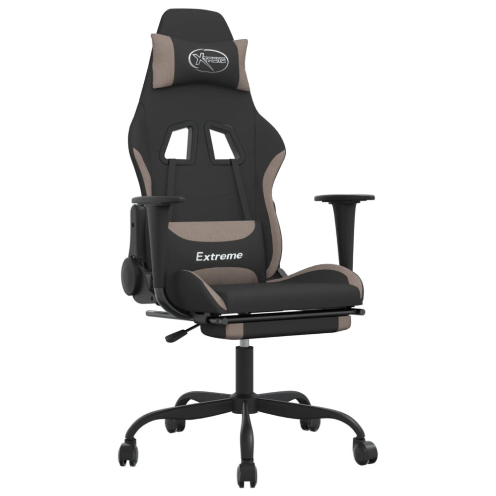 vidaXL Scaun de gaming cu taburet, negru și gri taupe, textil