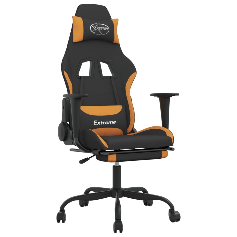 vidaXL Scaun de gaming cu suport picioare, negru și oranj, textil