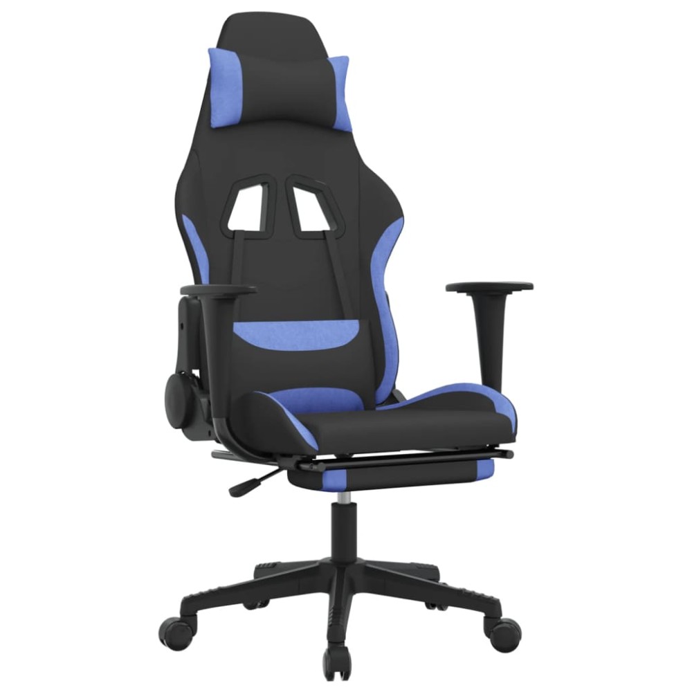 vidaXL Scaun de gaming cu suport picioare, negru și albastru, textil