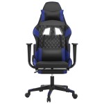 vidaXL Scaun de gaming cu suport picioare, negru/albastru, piele eco