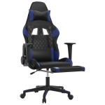 vidaXL Scaun de gaming cu suport picioare, negru/albastru, piele eco