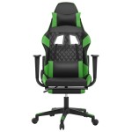 vidaXL Scaun de gaming cu suport picioare negru/verde, piele ecologică
