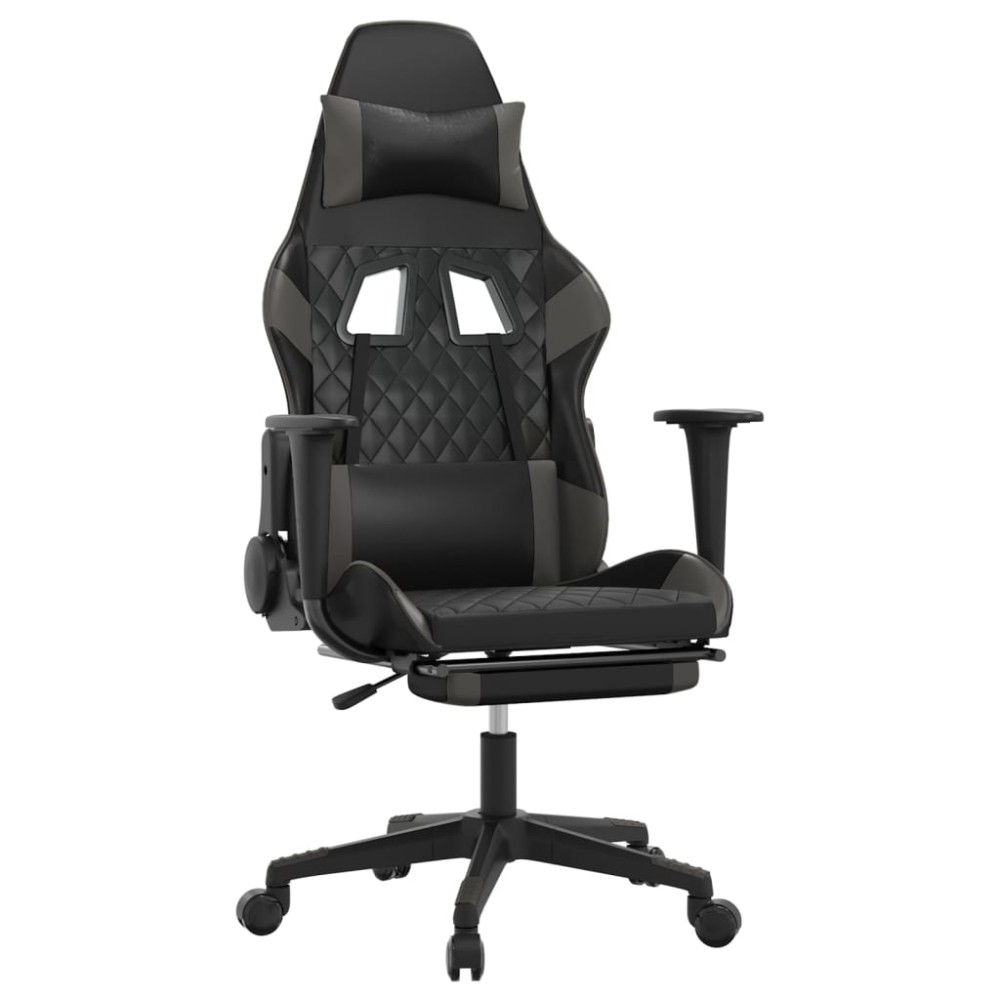 vidaXL Scaun de gaming cu suport picioare, negru/gri, piele ecologică