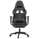 vidaXL Scaun de gaming cu suport picioare, negru/gri, piele ecologică