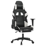 vidaXL Scaun de gaming cu suport picioare, negru/alb, piele ecologică