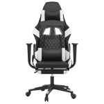 vidaXL Scaun de gaming cu suport picioare, negru/alb, piele ecologică