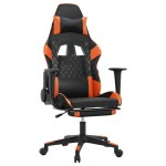 vidaXL Scaun de gaming cu suport picioare, negru/oranj, piele eco