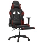 vidaXL Scaun de gaming cu suport picioare, negru/roșu vin, piele eco
