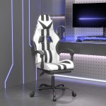 vidaXL Scaun de gaming cu suport picioare, alb/negru, piele ecologică