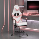 vidaXL Scaun de gaming cu suport picioare, alb/roz, piele ecologică vidaXL Scaun de gaming cu suport picioare, alb/roz, piele ecologică