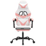 vidaXL Scaun de gaming cu suport picioare, alb/roz, piele ecologică vidaXL Scaun de gaming cu suport picioare, alb/roz, piele ecologică