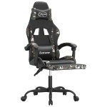 vidaXL Scaun de gaming cu suport picioare, negru/camuflaj, piele eco
