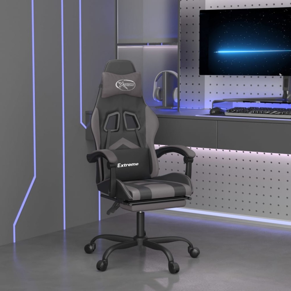 vidaXL Scaun de gaming cu suport picioare, negru/gri, piele ecologică