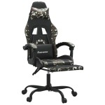 vidaXL Scaun de gaming cu suport picioare, negru/camuflaj, piele eco