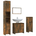 vidaXL Set mobilier de baie, 4 piese, stejar fumuriu, lemn prelucrat