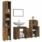 vidaXL Set mobilier de baie, 4 piese, stejar fumuriu, lemn prelucrat
