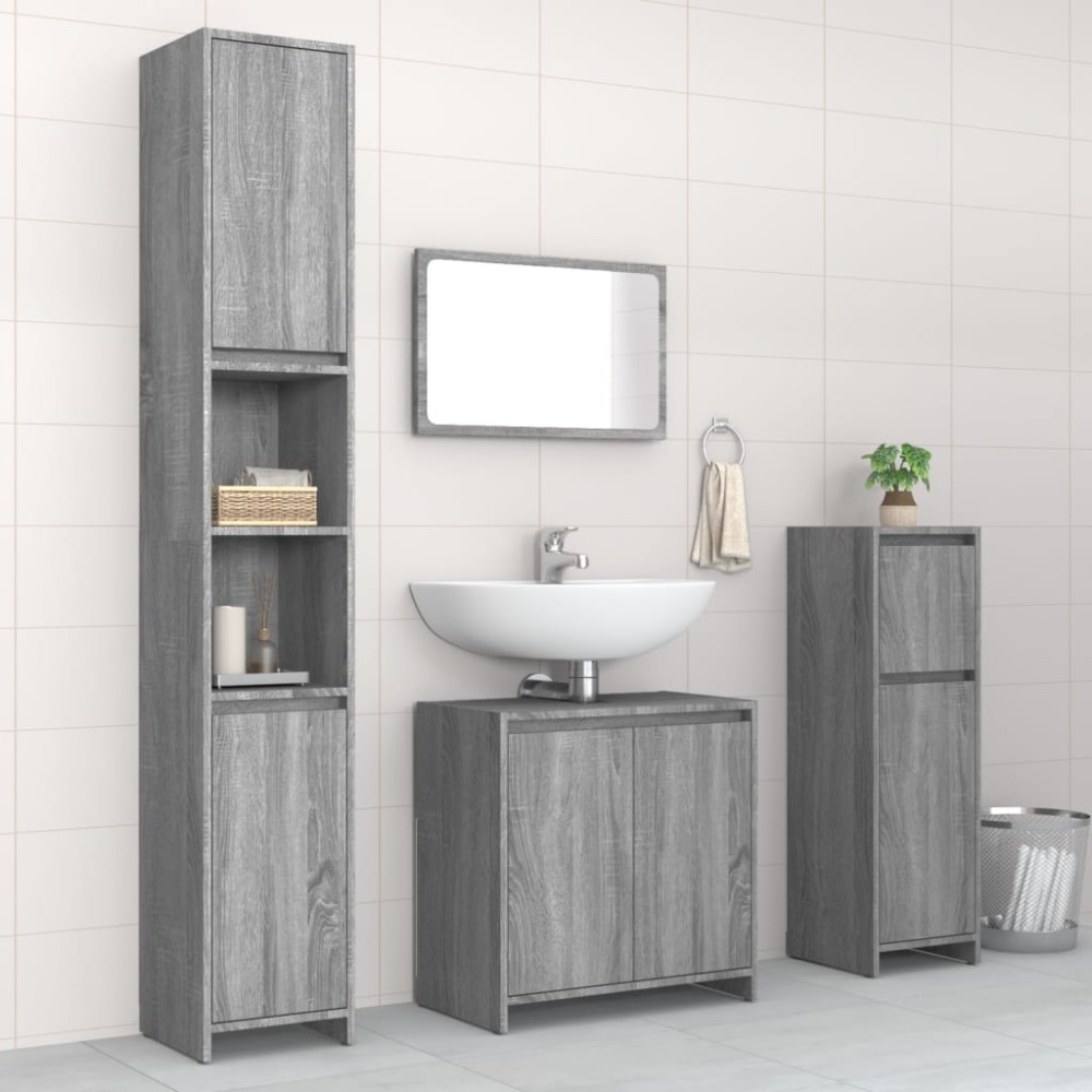 vidaXL Set mobilier de baie, 4 piese, gri sonoma, lemn prelucrat