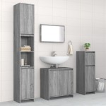 vidaXL Set mobilier de baie, 4 piese, gri sonoma, lemn prelucrat