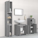 vidaXL Set mobilier de baie, 4 piese, gri sonoma, lemn prelucrat