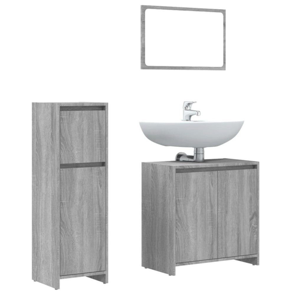 vidaXL Set mobilier de baie, 3 piese, gri sonoma, lemn prelucrat