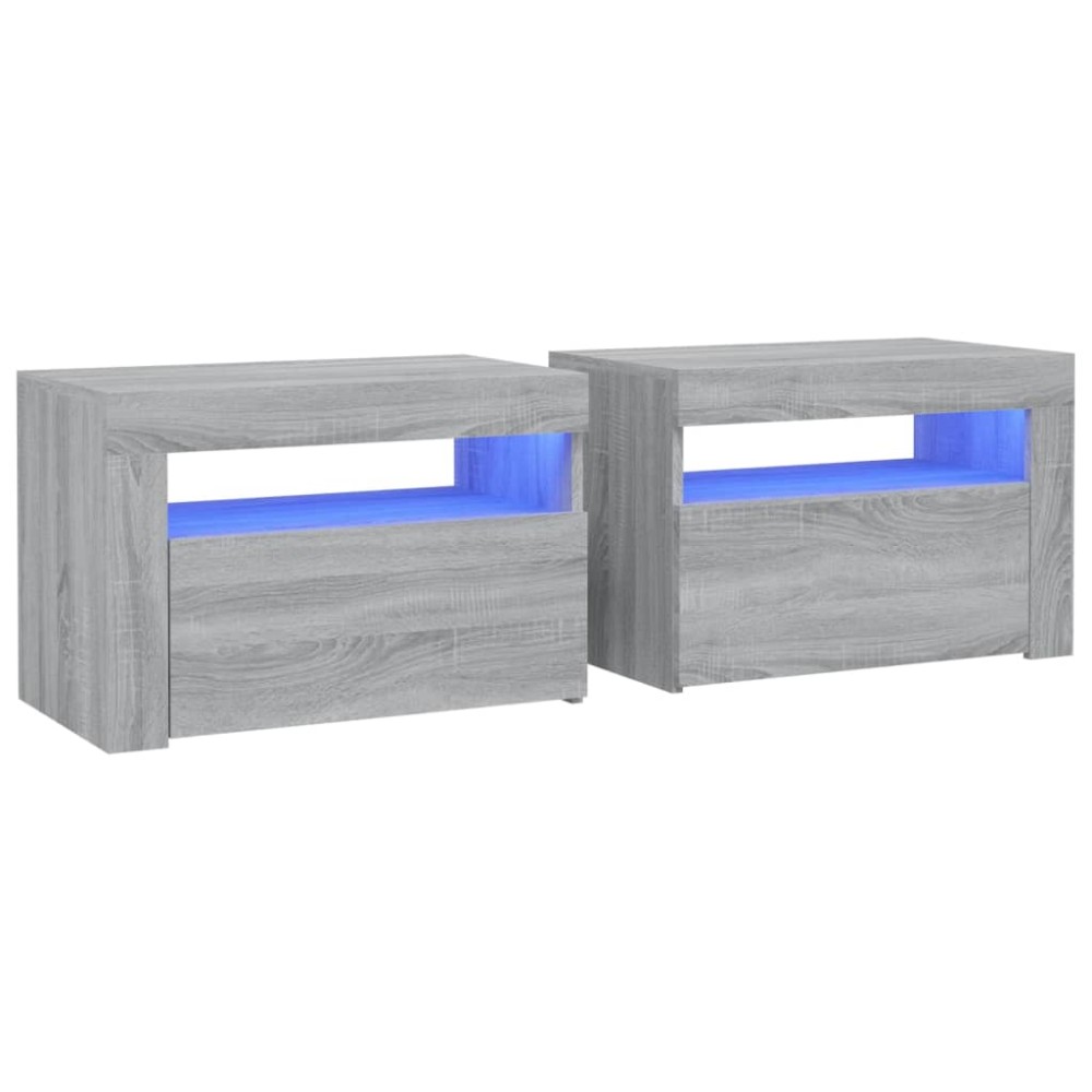 vidaXL Noptiere cu lumini LED, 2 buc., gri sonoma, 60x35x40 cm