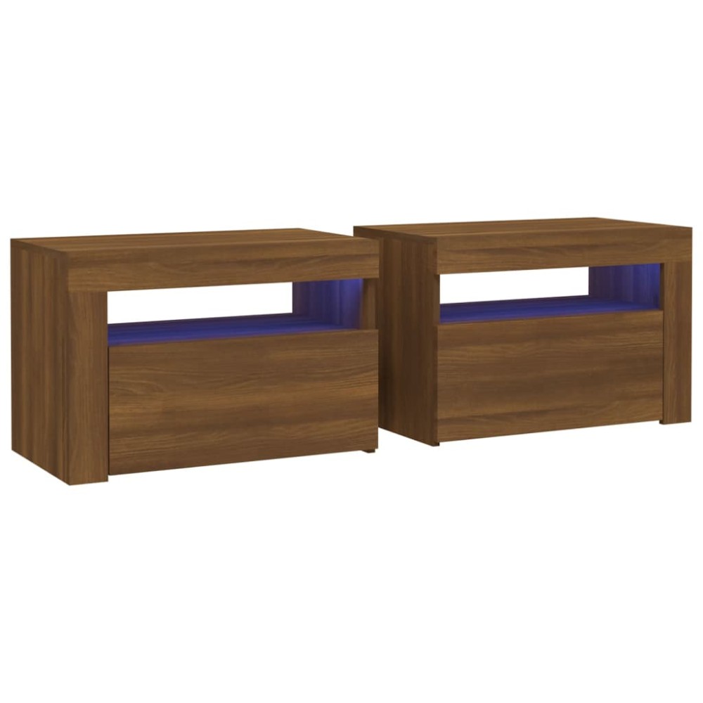 vidaXL Noptiere cu lumini LED, 2 buc., stejar maro, 60x35x40 cm