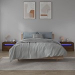 vidaXL Noptiere cu lumini LED, 2 buc., stejar maro, 60x35x40 cm