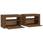 vidaXL Noptiere cu lumini LED, 2 buc., stejar maro, 60x35x40 cm