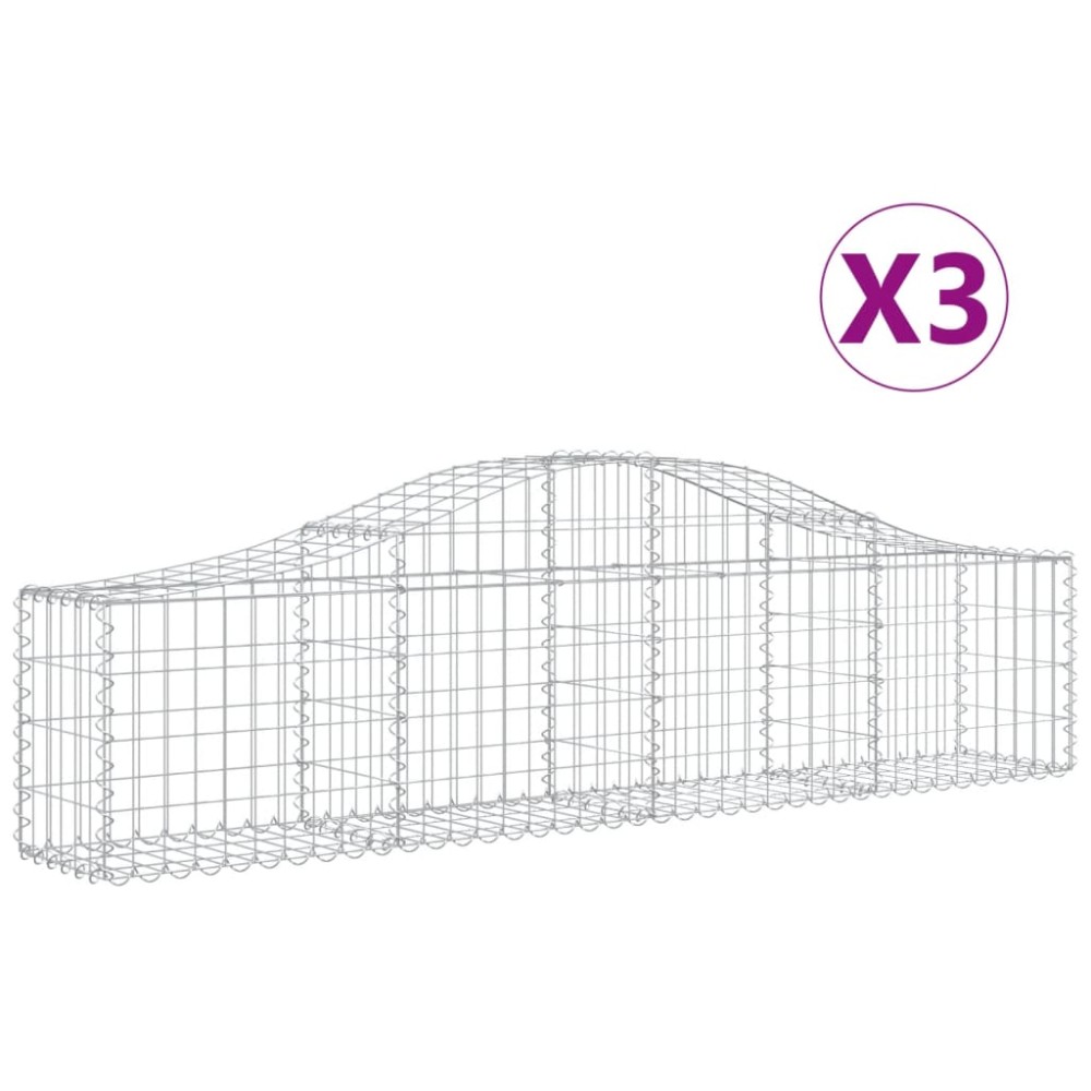 vidaXL Coșuri gabion arcuite 3 buc, 200x30x40/60 cm, fier galvanizat