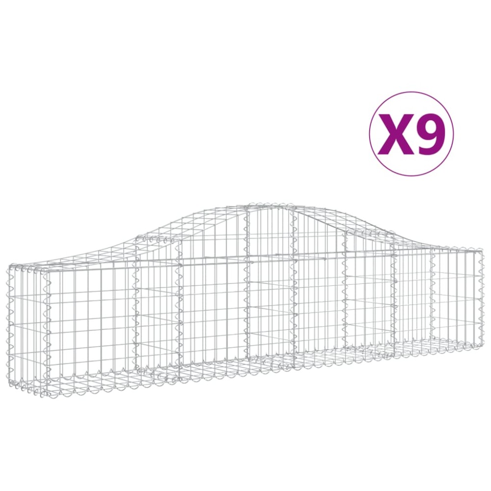 vidaXL Coșuri gabion arcuite 9 buc, 200x30x40/60 cm, fier galvanizat