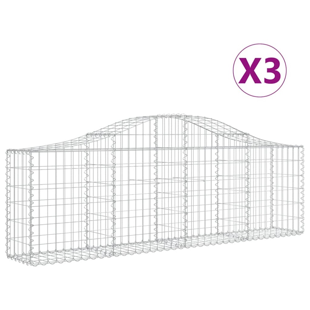 vidaXL Coșuri gabion arcuite 3 buc, 200x30x60/80 cm, fier galvanizat