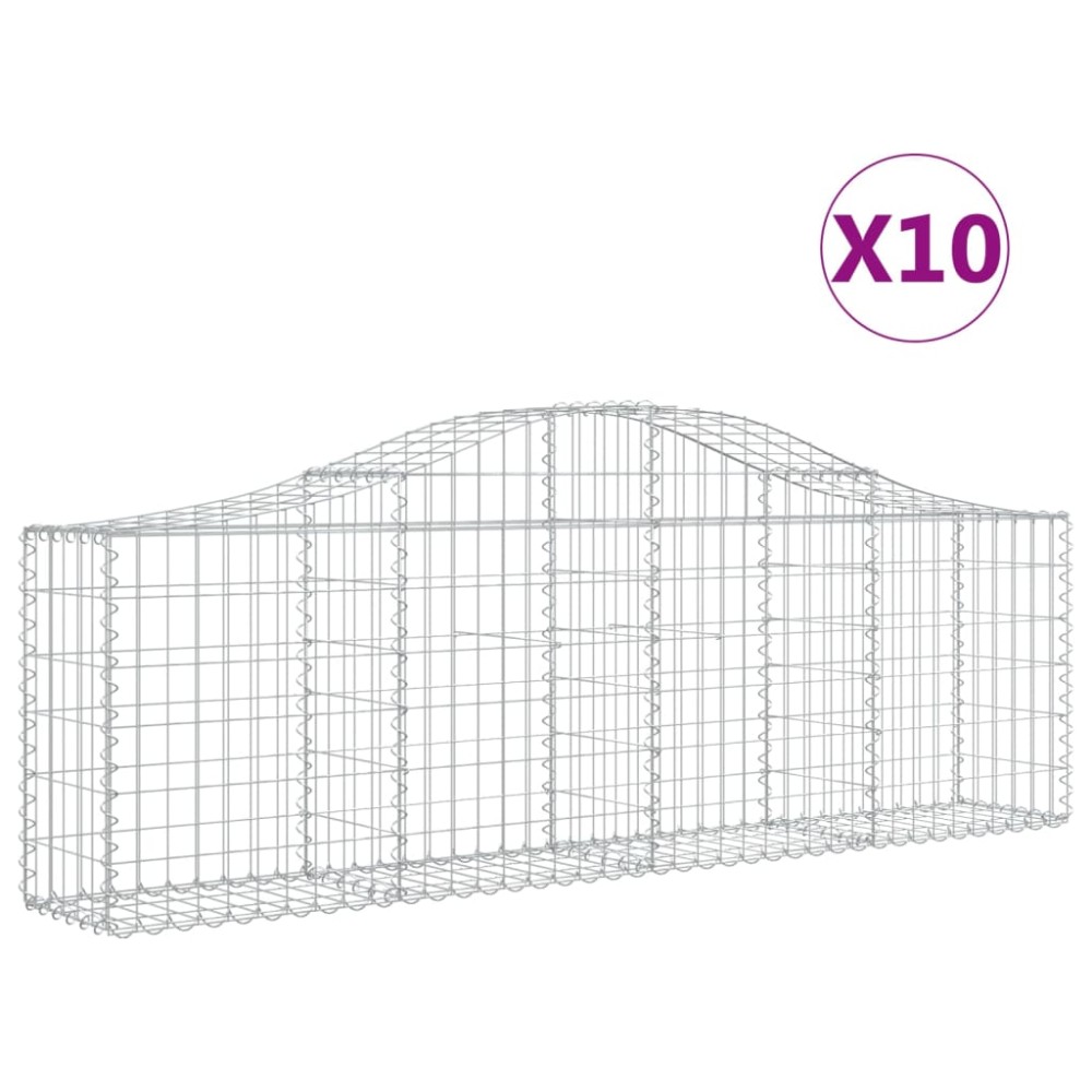 vidaXL Coșuri gabion arcuite 10 buc, 200x30x60/80 cm, fier galvanizat