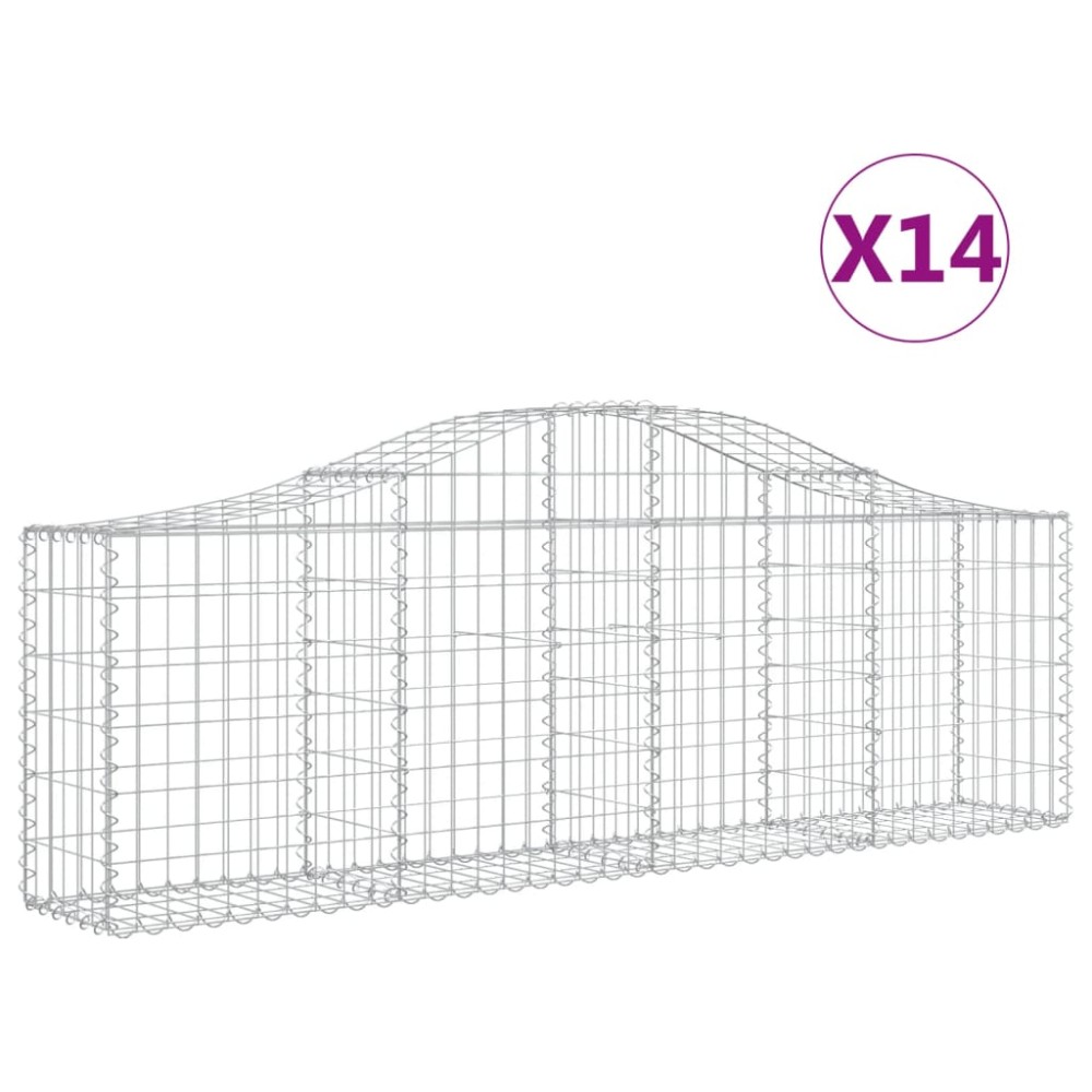vidaXL Coșuri gabion arcuite 14 buc, 200x30x60/80 cm, fier galvanizat