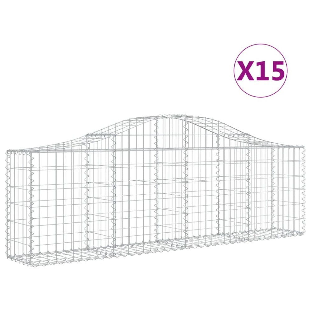 vidaXL Coșuri gabion arcuite 15 buc, 200x30x60/80 cm, fier galvanizat