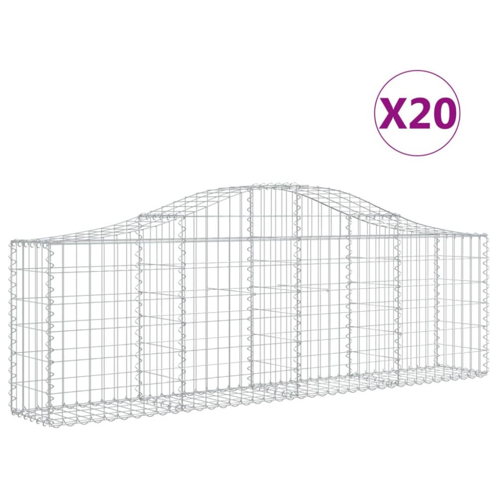 vidaXL Coșuri gabion arcuite 20 buc, 200x30x60/80 cm, fier galvanizat