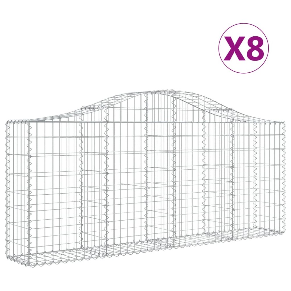 vidaXL Coșuri gabion arcuite 8 buc, 200x30x80/100cm, fier galvanizat