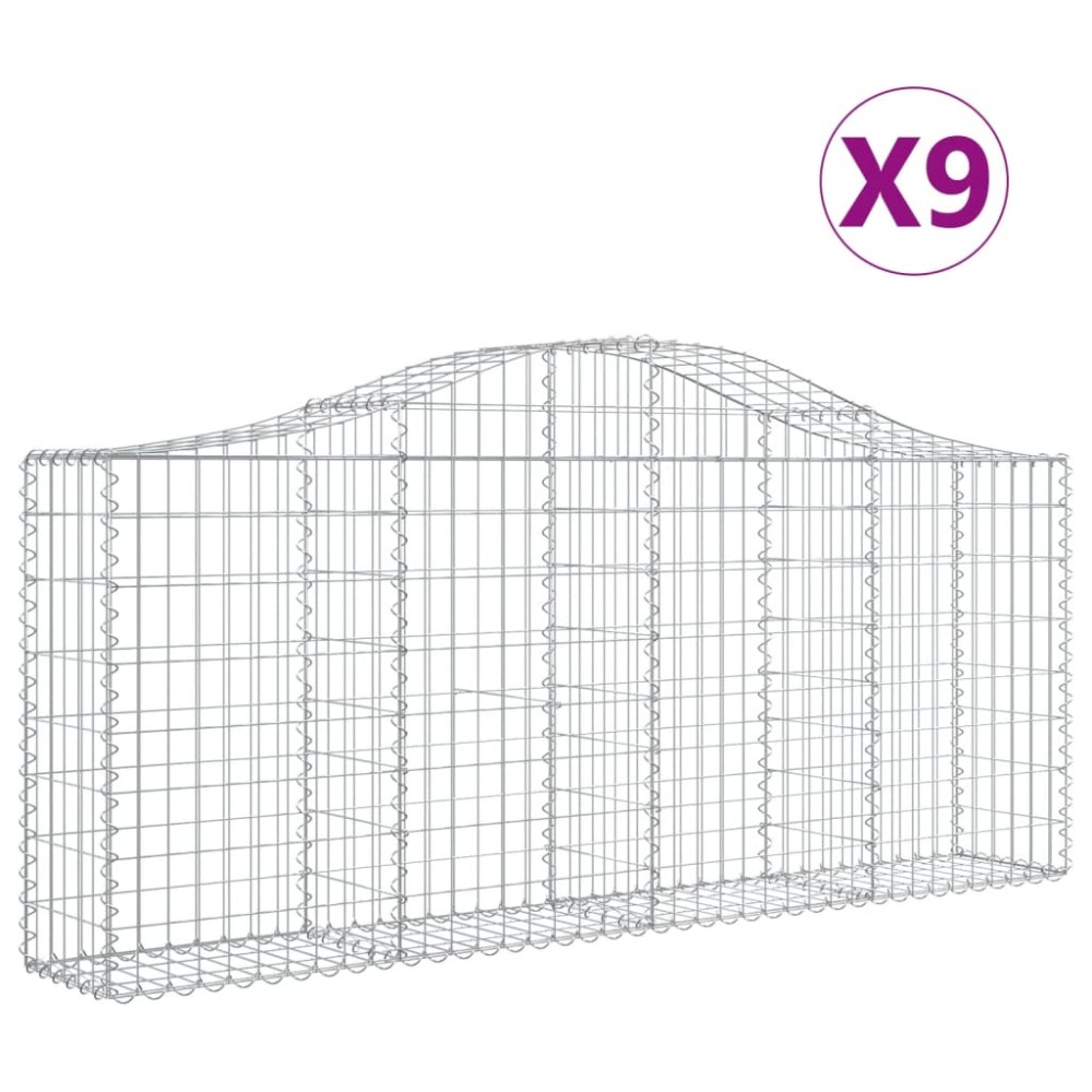 vidaXL Coșuri gabion arcuite 9 buc, 200x30x80/100cm, fier galvanizat