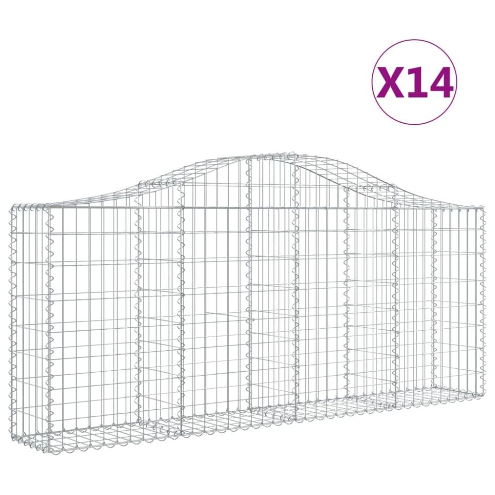 vidaXL Coșuri gabion arcuite 14 buc, 200x30x80/100cm, fier galvanizat