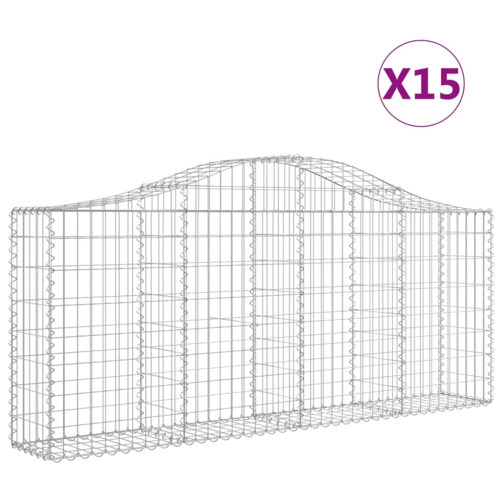 vidaXL Coșuri gabion arcuite 15 buc, 200x30x80/100cm, fier galvanizat